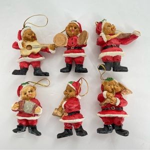 6 Piece Ceramic Christmas Bear Band Ornaments 2.75” tall
